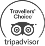 The image is a TripAdvisor logo featuring the "Travelers' Choice" award with an owl icon and the word "tripadvisor" below in a circular frame.