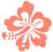 The image depicts a stylized, red hibiscus flower with five petals and a prominent stamen, often associated with tropical themes.